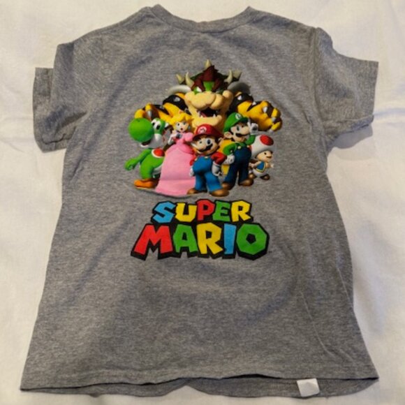 Super Mario Bros Other - Super Mario Characters Gray Kids T-Shirt (Size S) Yoshi, Princess Peach, Toad